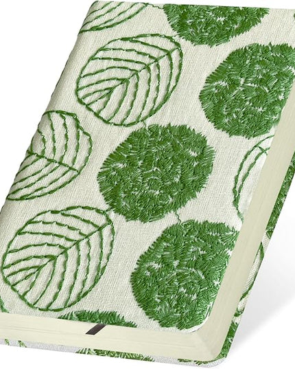 Pocket Notebook, A6 Journal, Small Embroidered Journal, Cute Fabric Notebook, Lay Flat Hardcover Journal, 4x6 Lined Notebook & Sketchbook, Personal Writing Journal for Women, White Leaf