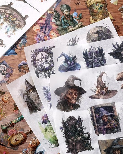 Auguro Fantasy Scrapbook Stickers 20 Sheets 240 Pre-Cut Magic Washi Stickers for Journaling PET Transparent Book Sticker Decorative or DIY Paper Crafts, Arts and Crafting Projects