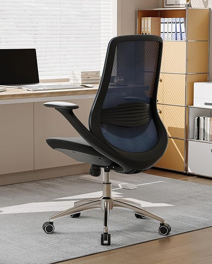 Ergonomic Office Chair, High Back Mesh Desk Chair with Lumbar Support, 360° Swivel & Slide-Adjustable Arms, Tilt Lock and Recline, Breathable Task Chair for Home Office & Gaming (Blue)