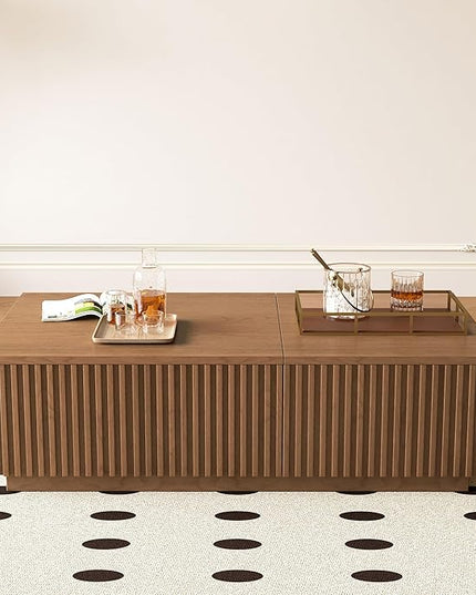 NessCarsti 51.1" Mid-Century Modern Lift Top Coffee Table, Walnut Rectangular Center Table with Hidden Storage & Drawers, for Living Room, Apartment, Office