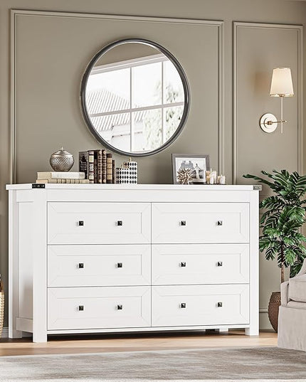 BORNOON 6-Drawer Dresser, Modern Wooden Storage Chest of Drawers, Dresser TV Stand, Wood Drawer Organizer with Metal Handles for Bedroom, Living Room, Hallway