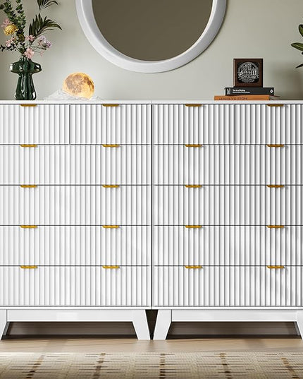 BORNOON 46" Tall Dresser for Bedroom, 6-Drawer Fluted Chest of Drawers, Modern Wood Highboy with Deep Storage, Metal Slides and Handles, Anti-Tip Kit, Vertical Clothes Organizer for Apartment, Nursery