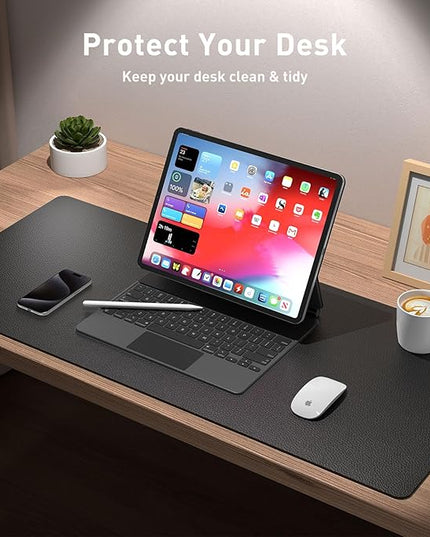 Aothia Leather Desk Pad Protector, Mouse Pad, Office Desk Mat, Non-Slip PU Leather Desk Blotter, Laptop Desk Pad, Waterproof Desk Writing Pad for Office and Home (48"x17", Black)