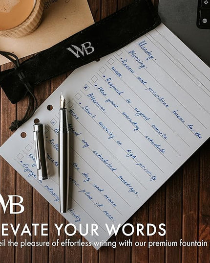 Wordsworth & Black Fountain Pen Set, Medium Nib, Includes 24 Pack Ink Cartridges, Ink Refill Converter & Gift Pouch, Chrome Finish, Calligraphy, [Silver Chrome], Perfect for Men & Women