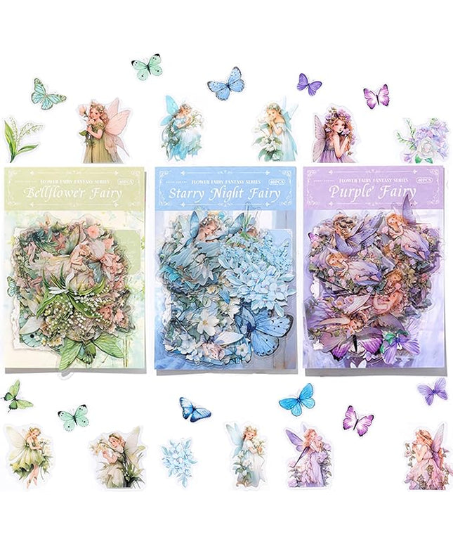 SIBLYMONA Vintage Fairy Stickers 120Pcs Transparent Stickers for Scrapbooking Journaling, Floral Butterfly Cottagecore Junk Journal Scrapbook Supplies, Rub On Transfers for Crafts (120, Blue)