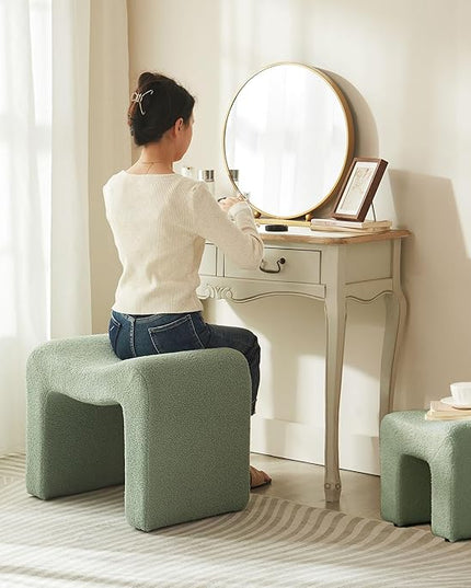 Ottoman Set of 2 Vanity Stool Chair Seating Backless Modern Foot Rest Teddy Velvet Small Footstool Ottoman for Makeup Room Living Room Bedroom Entryway,(2-in-1) Green
