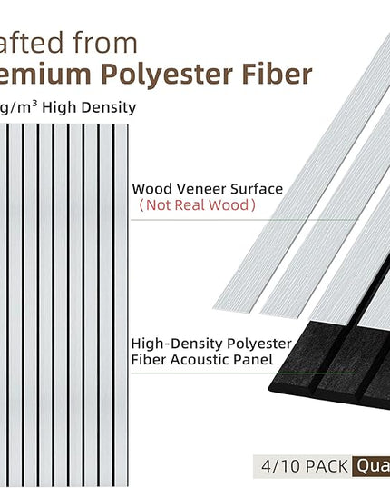 TO-TH Wood-Look Acoustic Wall Panels, 10 Pack 47.2” x 23.6” Sound Panels, Decorative Wood Panels for Wall Sound Dampening Panels for Home, Office, Basement, White Oak with Mitered Edges