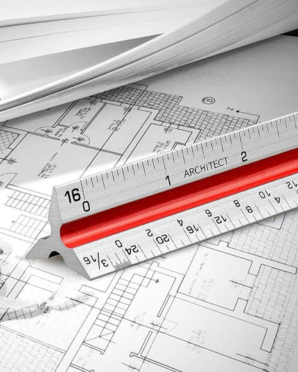 12" Architectural Scale Ruler Aluminum Architect Scale Triangular Scale Ruler for Architects, Draftsman, Students and Engineers, Color-Coded (1 Pack)