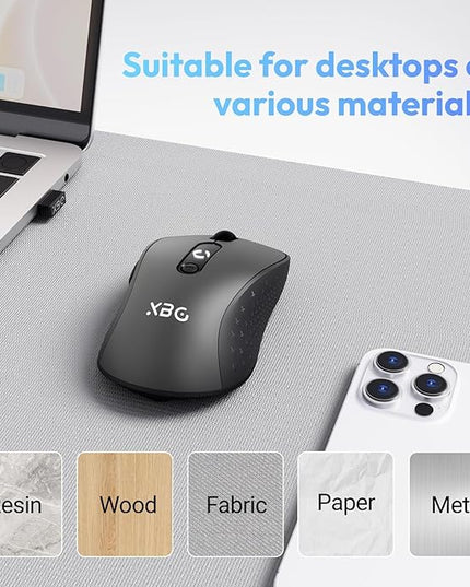 XBG B15 Tri-Mode Wireless Mouse, Bluetooth 5.0/4.0 & 2.4G, 5 Adjustable DPI, Type-C Rechargeable with 3-Level Battery Indicator, Ergonomic Silent Design for Office/Laptop/Travel