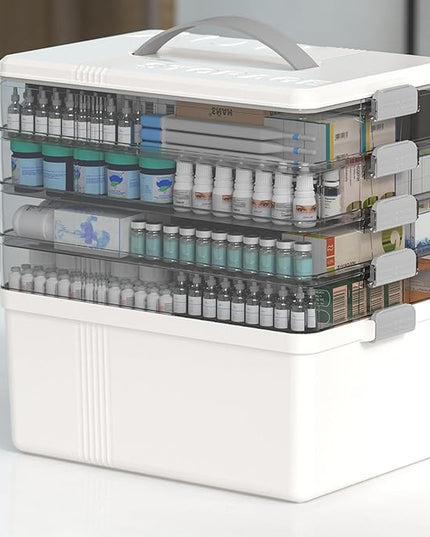 Citylife 5-Tier Medicine Organizer, Portable Medicine Cabinet First Aid Kit with Handle, Multi-Purpose Organizer for Family First Aid, Home, Travel