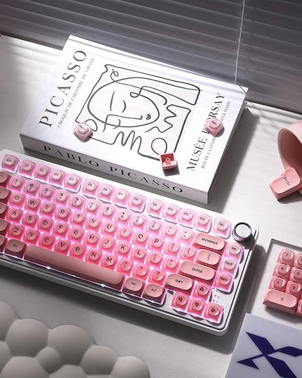 OHY PBT Keycaps, XVX Pink Jelly HOA Profile Key Cap, 132-Key Cute Custom Keycaps (for Mechanical Keyboards with Cherry/Gateron MX Switches)-Blush Pink