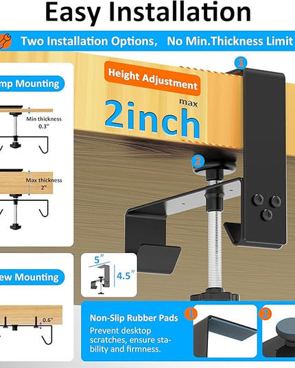 Under Desk Cable Management Tray - Under Desk Cord Management - Clamp/Screw Mount - Fabric Wire Management - Cable Raceways Tray Cord Hiders for Office/Home (Black, 35.8"×5.6")