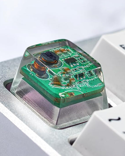 Green Circuit Board Artisan Keycap R1 OEM Profile Custom Keycaps 1U ESC Handmade Gaming Resin Key Cap Cherry MX Switch Compatible Mechanical Keyboard Tech Lover Gift