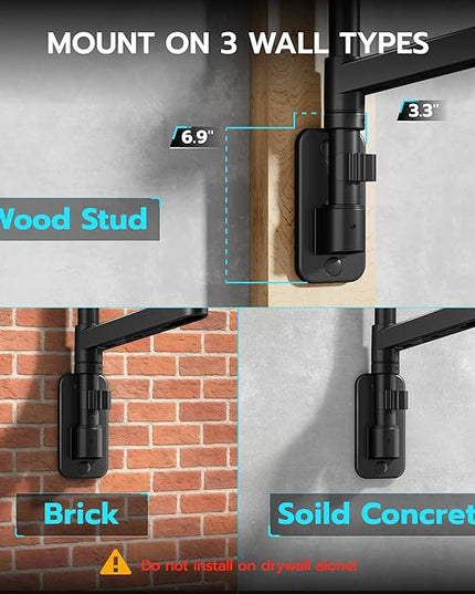 ARES WING Dual Monitor Wall Mount for 17-49 Inch Ultrawide Screens, Heavy Duty Wall Mount Monitor Arm Holds 44 lbs Each, Fully Adjustable Gas Spring Monitor Arm, 75x75/100x100 VESA Mount, Black