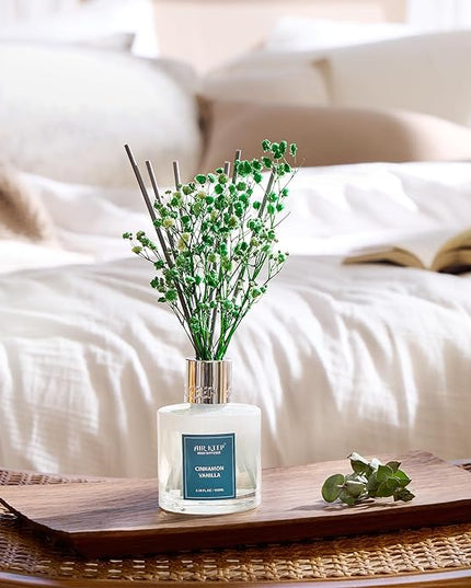Airkeep Reed Diffuser Set,3.38 fl oz (100 ml) - Cinnamon Vanilla Oil Diffusers with 8 Reed Sticks, Home Fragrance Reed Diffuser for Bathroom Shelf Decor
