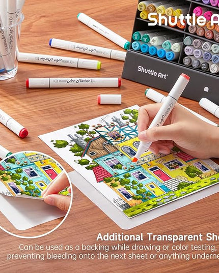 Shuttle Art 89 Colors Alcohol Markers, 88 Colors Dual Tip Art Marker Set Plus 1 Colorless Blender with Marker Case Perfect for Illustration Students Adult Coloring Sketching