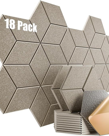 18 Pack Self-Adhesive Acoustic Panels 12" X 10" X 0.4" - Sound Proof Foam Panels for Wall with High Density, Y-Lined Design, Flame Resistant, Absorb Noise and Eliminate Echoes(Camel)