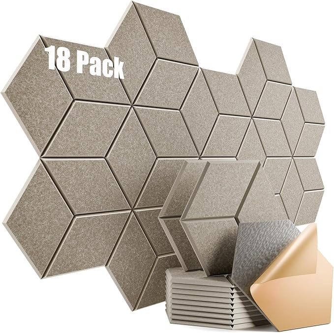18 Pack Self-Adhesive Acoustic Panels 12" X 10" X 0.4" - Sound Proof Foam Panels for Wall with High Density, Y-Lined Design, Flame Resistant, Absorb Noise and Eliminate Echoes(Camel)