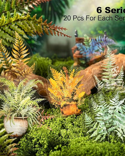 AuriicLeaf Fern Plant-Themed PET Sticker Set, 120Pcs Botanical Stickers for Scrapbooking, Journaling, Junk Journal Supplies, and DIY Crafts