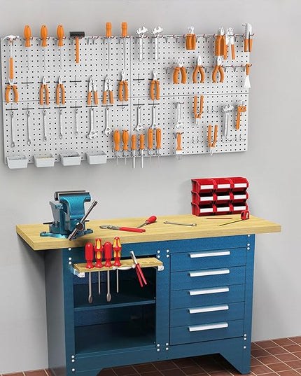 WALMANN Metal Pegboard Kit with Accessories for Wall Garage Tools Storage Pegboard for Garage, Workbench, Modular Peg Board Tool Organizer Board with Hooks(Grey)