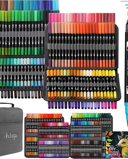 Dual Markers Brush Pens for Adult Coloring Books, 168 Colors Art Marker Set with Fine & Brush Tip Pen for Bullet Journaling, Coloring, Drawing, Hand Lettering, Calligraphy, Art Supplies