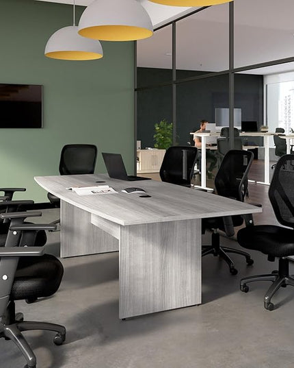 Bush Business Furniture 96-inch Office Conference Table with Wood Base, Boardroom Meeting Space for 8 Users, Platinum Gray