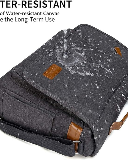 ESTARER Computer Messenger Bag 15-15.6 inch, Water-resistant Canvas Work Bag Briefcase, Laptop ShoulderSatchel with Buckles, Grey