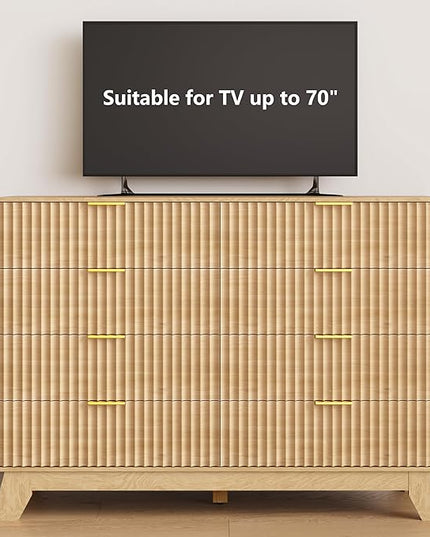 HUANLEGO Fluted Dresser for Bedroom, 8 Drawer Dressers & Chest of Drawers, Mid Century Modern Dresser for Closet Boho Bedroom Furniture, Nature Wood Chest of Drawers Storage Organizer for Living Room