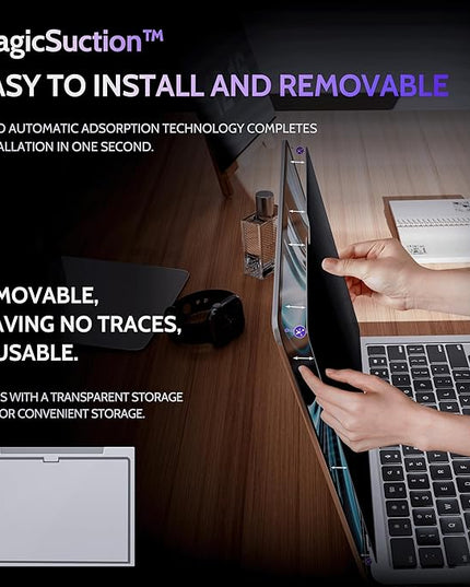 Peslv Privacy Screen for MacBook Air 13.6/13 Inch (2022-2025, M2, M3, M4) - A2681, A3113, A3240 MagicSuction™ Removable Anti Spy Black Protector, Glare Blue Light Filter for Mac Laptop Computer