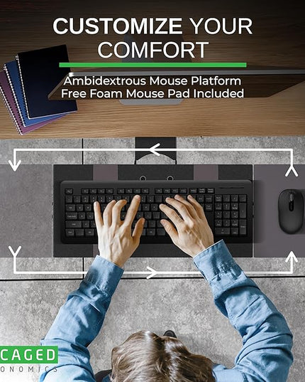 Uncaged Ergonomics KT2-b Under-Desk Adjustable Height & Angle Sit to Stand Up Keyboard Tray with negative tilt Best standing desk computer keyboard holder drawer