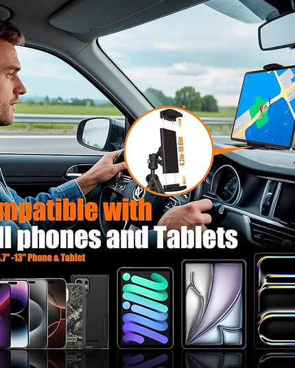 VasSmtCPH Tablet Mount for Truck Car ipad Holder Suction Cup Phone Stand for Windshield Dash Wall Vehicle Desk，360° Metal Bracket for 4.7"-13" Tablet iPad Pro Air Mini iPhone
