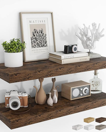 RICHFOCUS 36Inch Floating Shelves for Wall 2 Pack Shelves for Bedroom|Kitchen|Bathroom Wall Mounted Rustic Wood Floating Shelf with Invisible Brackets for Books|Storage|Decor, Rustic Brown