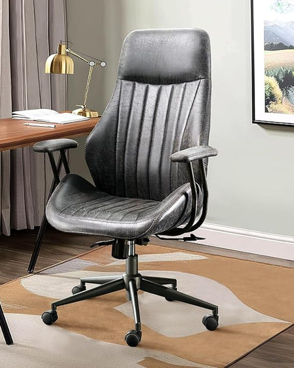 Mid Century Modren Office Chair,High Back Ergonomic Executive Chair with Lumbar Support, Computer Desk Swivel Task Chair with Wheels, Faux Lether Suede Fabric Home Chair (High Back, Grey)