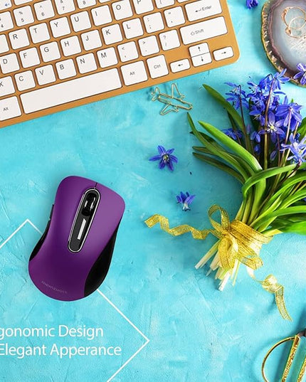 memzuoix 2.4G Wireless Mouse, 1400 DPI Computer Mice with USB Receiver, Portable Wireless USB Mouse Battery Powered Cordless Mice for Laptop, PC, Desktop, 5 Buttons, Purple