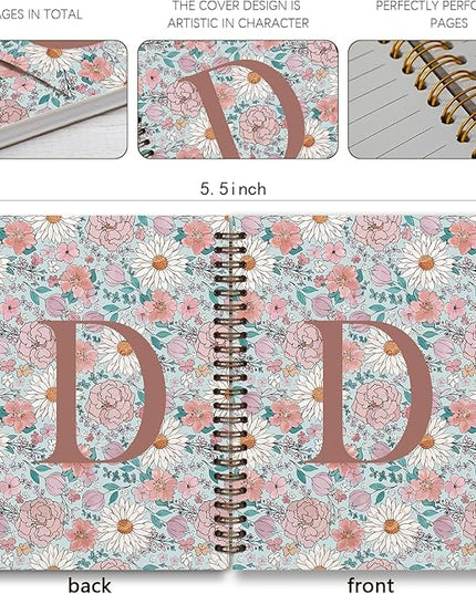 Vintage Floral Personalized Notebook, Initial Letter D Notebook Journal ,Vintage Flower Notebook for Work School Office Supplies,,Monogrammed Notebook for Women Teen Girl,Back to School Supplies 5.5 x 8.3