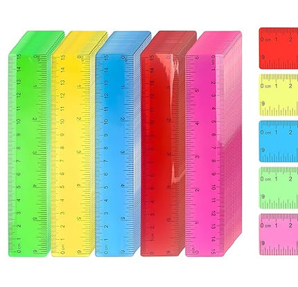 50Pcs 6 Inch Rulers with Inches and Centimeters in Bulk，Plastic Ruler in Assorted Colors, Clear Ruler, Transparent Rulers Bulk for Students Back to School Office Supplies(50Pcs)