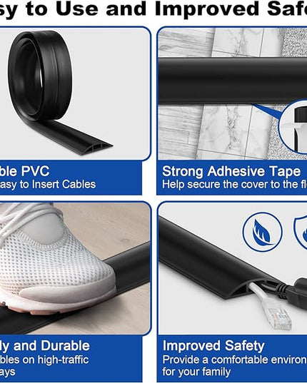 Cord Hider Floor 6ft LZEOY, Heavy Duty Cord Covers for Wires on Floor, Brown Floor Cable Management, Hide Cord Cover Floor, Electrical Cable Hider Cord Protector Floor, Cable Cavity: 0.78" W x 0.32" H