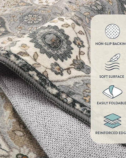 Lahome Moroccan Trellis Area Rug, 2x3 Entryway Rug Non-Slip Washable Indoor Door Mat, Small Oriental Accent Throw Carpet for Bedroom Kitchen Entry Bathroom, Grey