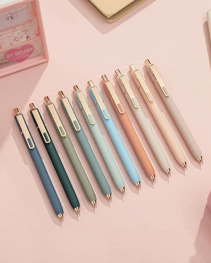 Linbsunne Gel Pens Black Ink Pens for Office 0.5mm Fine Point Pen Smooth Writing Retractable (Metal gold clip-10 pcs)