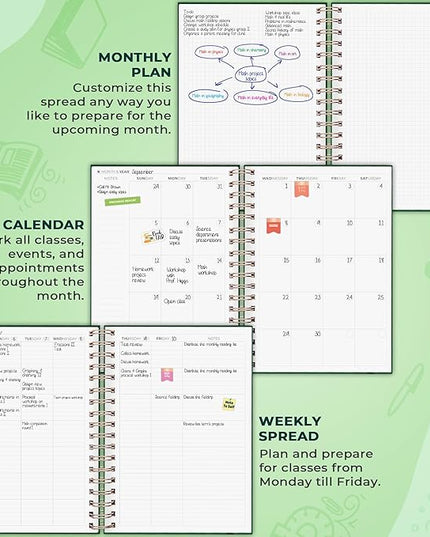 Clever Fox Teacher Planner Spiral – School Year Planner with Calendars & Lesson Plans – Teacher Plan Book for Classroom & Homeschool Organization - Undated, 7.9x10″ (Dark Green)