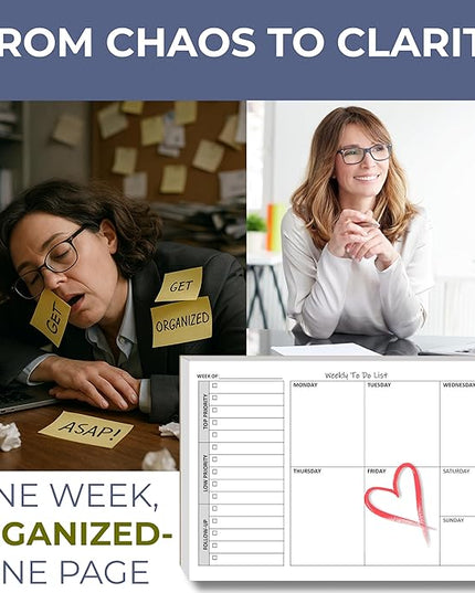 Weekly TO DO List Notepads (2 Pack, 50 Pages Each) Task Pad Planner w/Daily Checklist, Priority ToDo & Note Sections. Desk Notebook Pad to Organize Office. 8.5 X 5.5, A5 Sheets. Made in the USA.