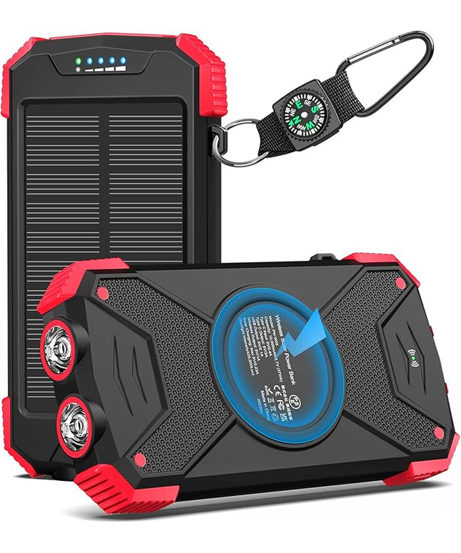 BLAVOR Solar Power Bank 10,000mAh, Portable Wireless Charger, 20W Fast Charging External Battery Pack with USB C for Cell Phones, Solar Panel Charging with Dual Flashlight for Camping