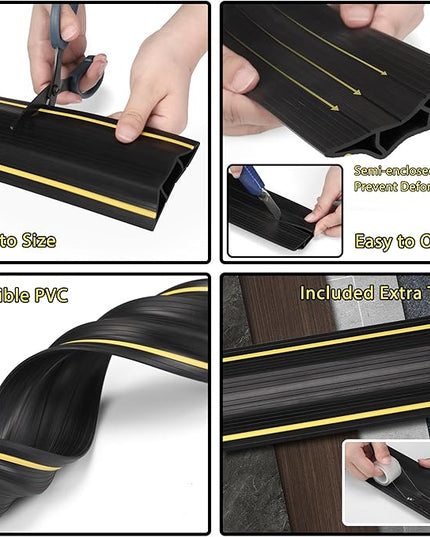 ZhiYo 4ft Cord Covers for Wires on Floor, Large Capacity Cord Hider Floor Wire Covers for Cords, Cable Protector Cable Management Prevent Cable Trips, for Home Office