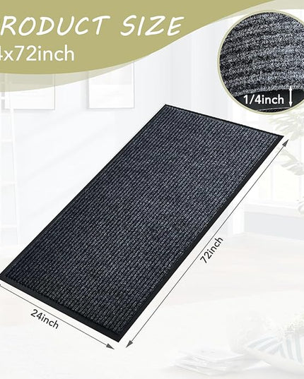Front Door Mat,2'x6'Indoor Outdoor Door Mat,Heavy Duty Durable Welcome,Commercial Floor Mats Inside Outside Entrance, Waterproof All-Season, All-Weather Non Slip Backing Doormat for Entryway,Black