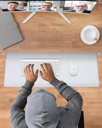 ETHU Keyboard Tray Under Desk, Pull Out Keyboard & Mouse Tray with C-clamp, Ergonomic Desk Keyboard Tray Slide Out, Pull Out Platform Drawer for Home and Office(White)