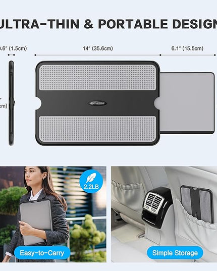AboveTEK Portable Laptop Lap Desk w/Retractable Left/Right Mouse Pad Tray, Non-Slip Heat Shield Tablet Notebook Computer Stand Table w/Sturdy Stable Work Surface for Bed Sofa Couch or Travel
