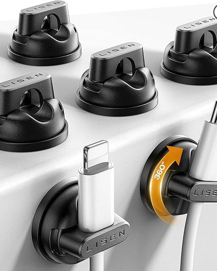 6-Pack Rotatable Cord Holder for Nightstand, LISEN 360°Rotating Magnetic Clips, No-Residue Strong Adhesive Cord Organizer for Desk, Cable Hider for Home, Office, Car, Cubicle Accessories
