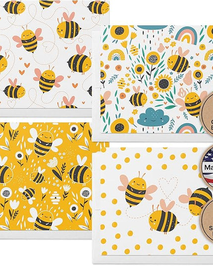 Twigs Paper - Assorted Bumble Bee Greeting Cards - Stationery Cards with Envelopes - Thank You Card - Blank Note Cards - Greeting Cards for All Occasions - Made in USA (5.5 x 4.25, Set of 12)