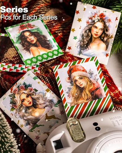 AuriicLeaf Christmas Polaroid PET Stickers, 90 Snow Country Character and Frame Designs for Scrapbooking, Journaling, DIY Crafts, and Holiday Decor