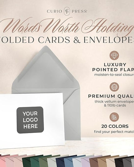 Personalized Logo Stationery, Your Brand, Your Style, Customized Business Cards Business Correspondence, Professional Note Cards & Envelopes, 4.25 x 5.5 or 5x7 inches Card Set - Your Logo FOLDED Cards